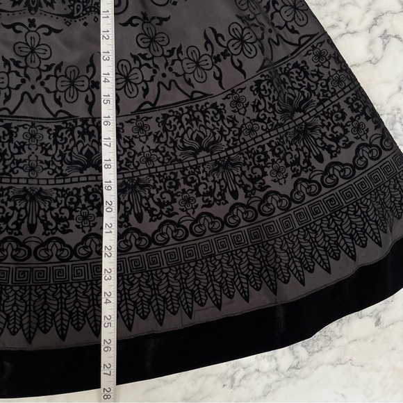 Y2K Vintage MSK Full Velvet Flocked Swing Skirt Black Floral Geometric Patterns - Picture 8 of 9